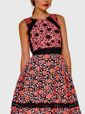 Desigual Christian Lacroix black and coral pink textured floral dress size 44